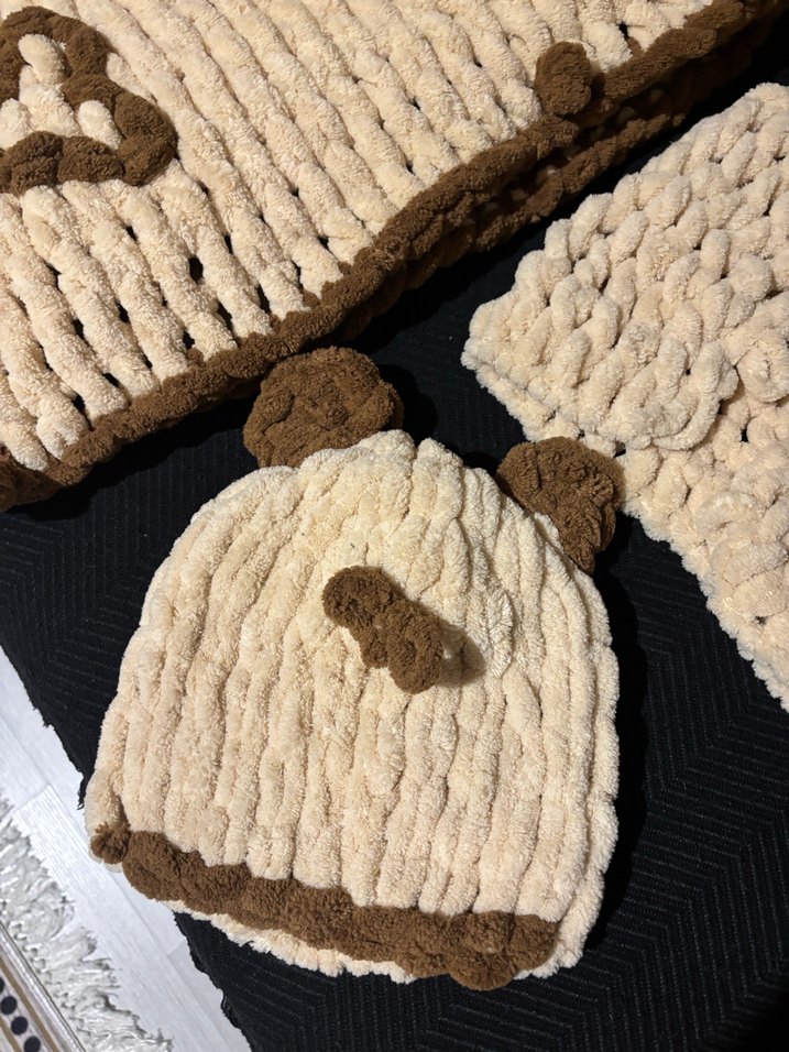 Bohem Tarzı Kahverengi Nakışlı Çocuk Bere ve Atkı Seti - Görsel 3