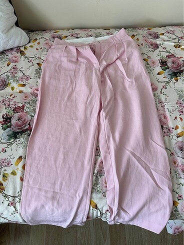 Zara pembe düz kesim kumaş pantolon