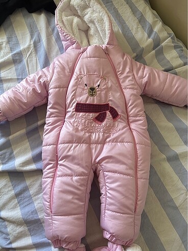 9 Ay Beden pembe Renk İçi yünlü pembe bebek tulumu