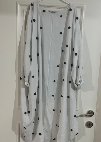 Diğer Uzun Beyaz Puantiyeli Pamuklu Kadın kimono