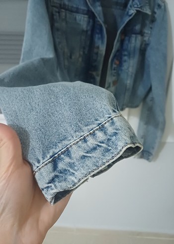 Düğmeli crop Mavi Denim Kadın Ceket - Görsel 3