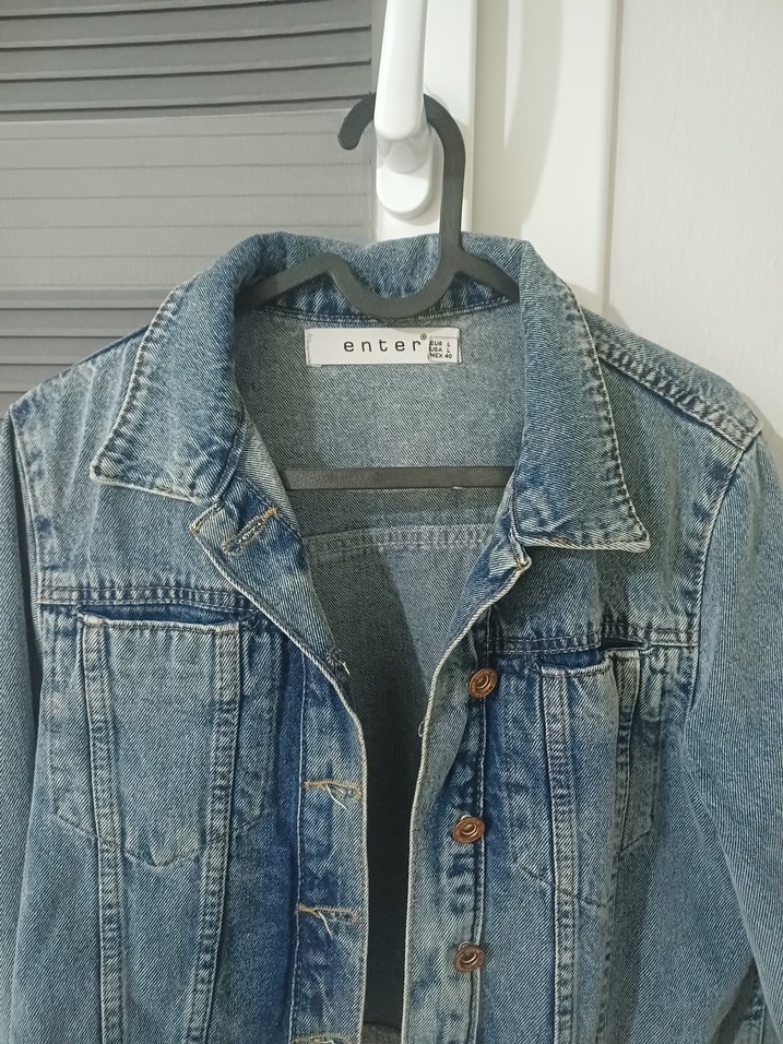 Düğmeli crop Mavi Denim Kadın Ceket - Görsel 4