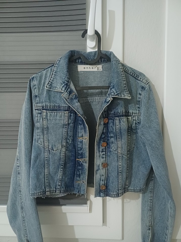 Düğmeli crop Mavi Denim Kadın Ceket - Görsel 2