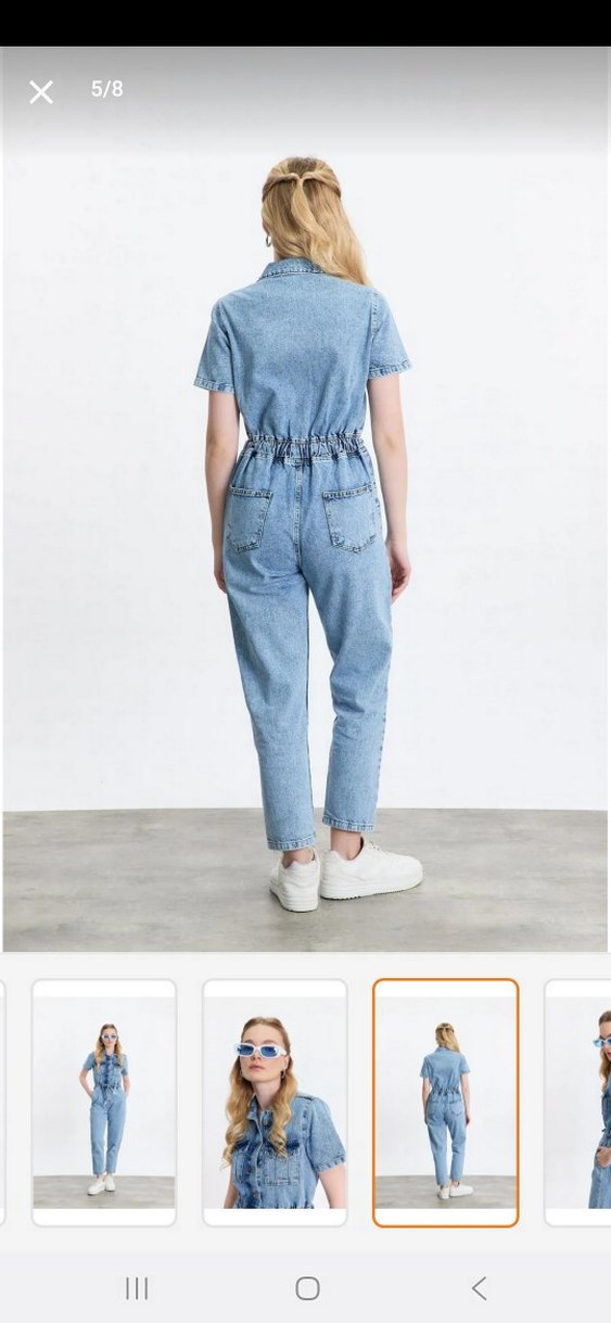 Kızlar İçin Düğmeli Kot Tulum - Görsel 4