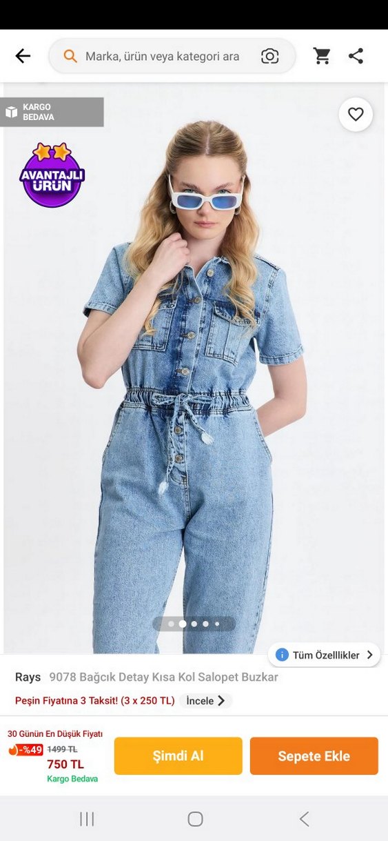 Kızlar İçin Düğmeli Kot Tulum - Görsel 2