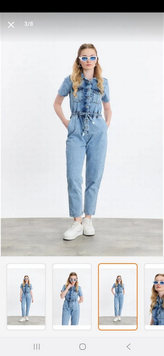 Kızlar İçin Düğmeli Kot Tulum - Görsel 3