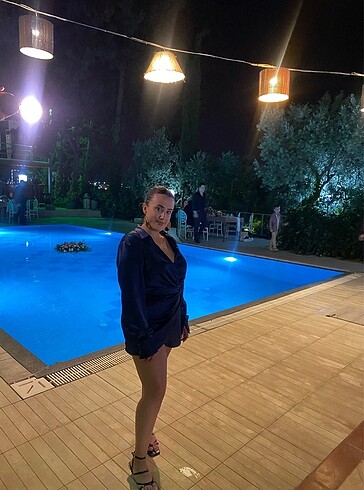 l Beden lacivert Renk Zara saten elbise