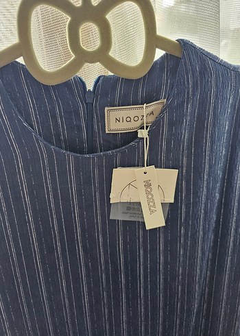 Uzun Kollu Mavi Çizgili Elbise - Görsel 3