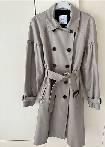 Bej Düğmeli Midi Kadın Trençkot - Görsel 5