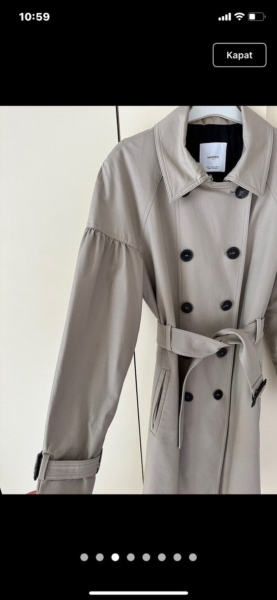 Bej Düğmeli Midi Kadın Trençkot - Görsel 4