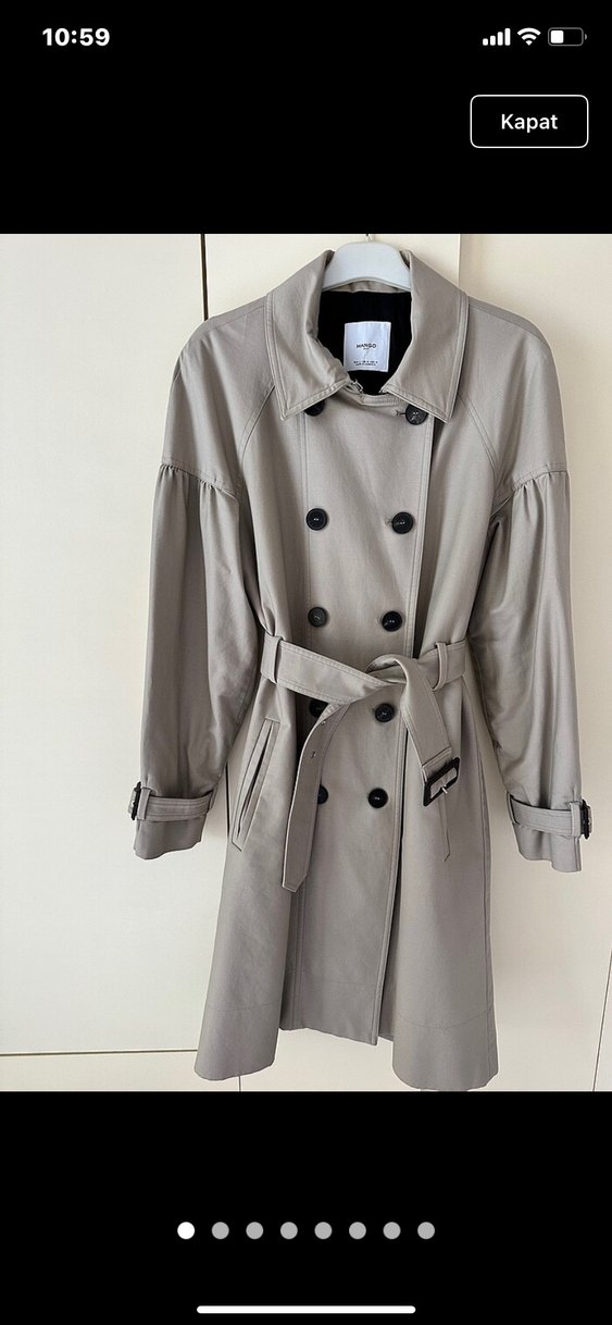 Bej Düğmeli Midi Kadın Trençkot - Görsel 5