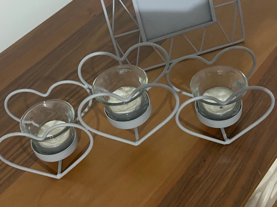 Gri Metal Kalp Şeklinde Mumluk - Görsel 2