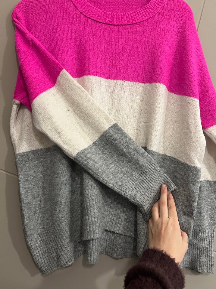 Renkli Çizgili Kadın Triko Kazak - Görsel 2