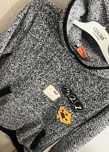 Kız Çocuk Gri Kapüşonlu Örme Sweatshirt - Görsel 3