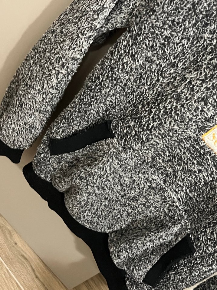 Kız Çocuk Gri Kapüşonlu Örme Sweatshirt - Görsel 2