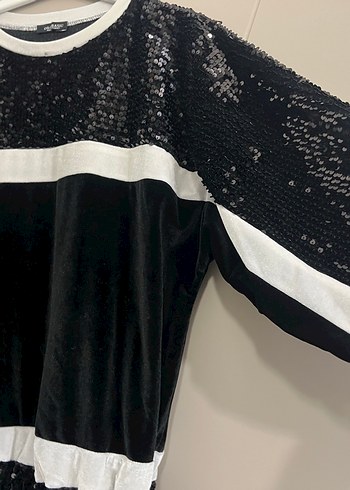 Siyah Payetli Uzun Kollu Kadın Elbise - Görsel 2