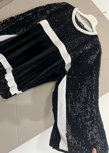 Siyah Payetli Uzun Kollu Kadın Elbise - Görsel 3