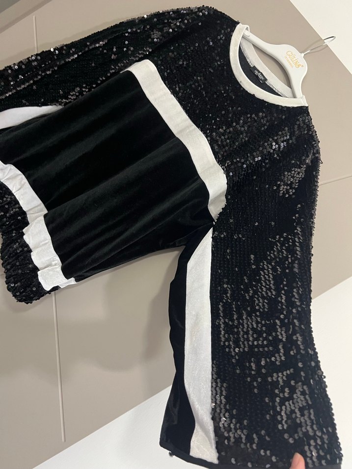 Siyah Payetli Uzun Kollu Kadın Elbise - Görsel 3