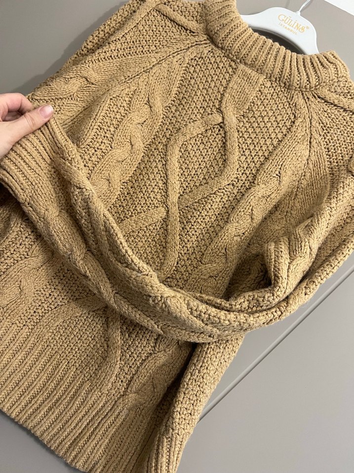Bohem Tarzı Kahverengi Örgü Kadın Kazak - Görsel 2