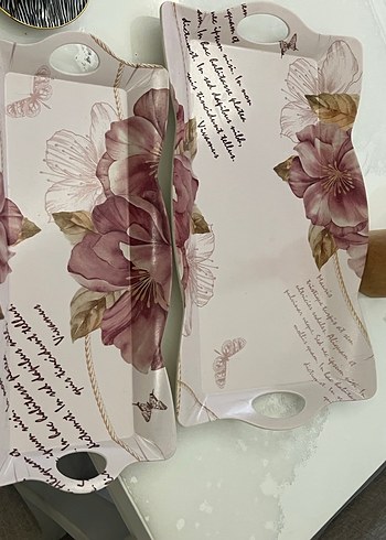 Bordo Bohem Desenli Dekoratif Tepsi Seti - Görsel 2