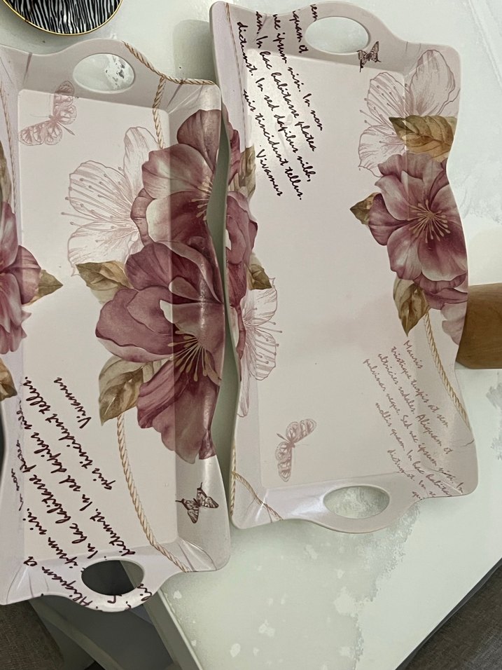 Bordo Bohem Desenli Dekoratif Tepsi Seti - Görsel 2