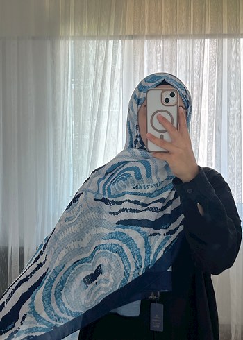 Diğer Lacivert Dalga Desen Soft Pamuk Şal