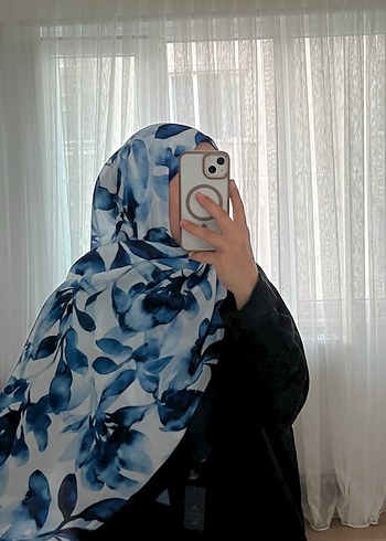 Lacivert Çiçek Desen Soft Pamuk Şal