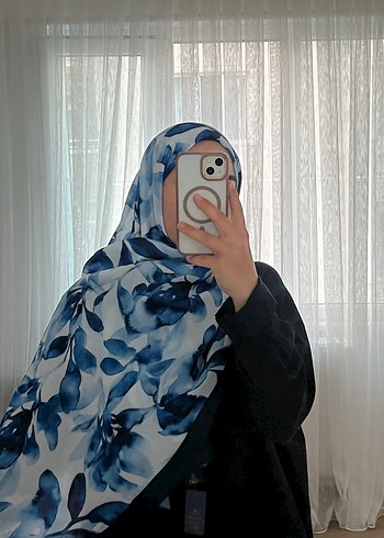 Diğer Lacivert Çiçek Desen Soft Pamuk Şal