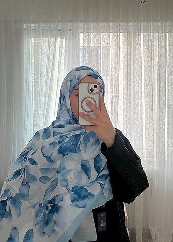 Diğer Mavi Çiçek Desen Soft Pamuk Şal