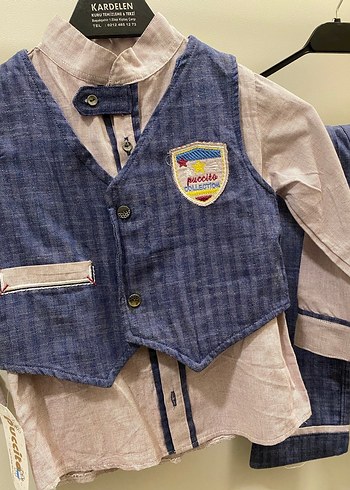 Erkek Çocuk Mavi Düğmeli Yelekli Takım - Görsel 2