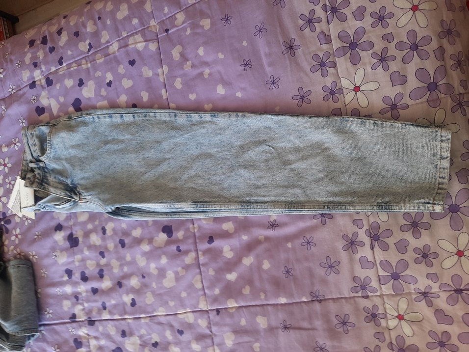 Gri Bağlama Desenli Düğmeli Bol Kesim Kot Pantolon - Görsel 2