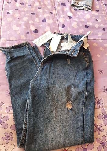 Mavi Düğmeli Rahat Kesim Kadın Kot Pantolon - Görsel 3