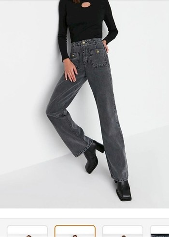 Gri Loose Fit Midi Denim Kadın Jean - Görsel 2