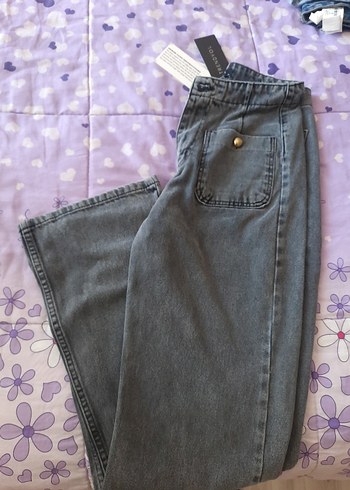 Gri Loose Fit Midi Denim Kadın Jean - Görsel 4