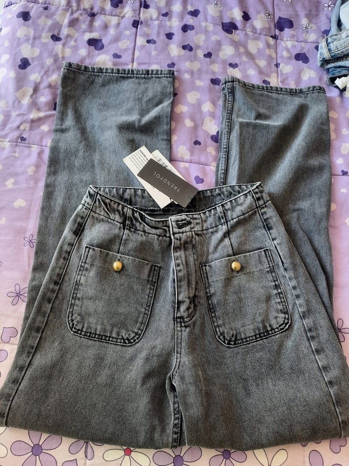 Gri Loose Fit Midi Denim Kadın Jean - Görsel 3