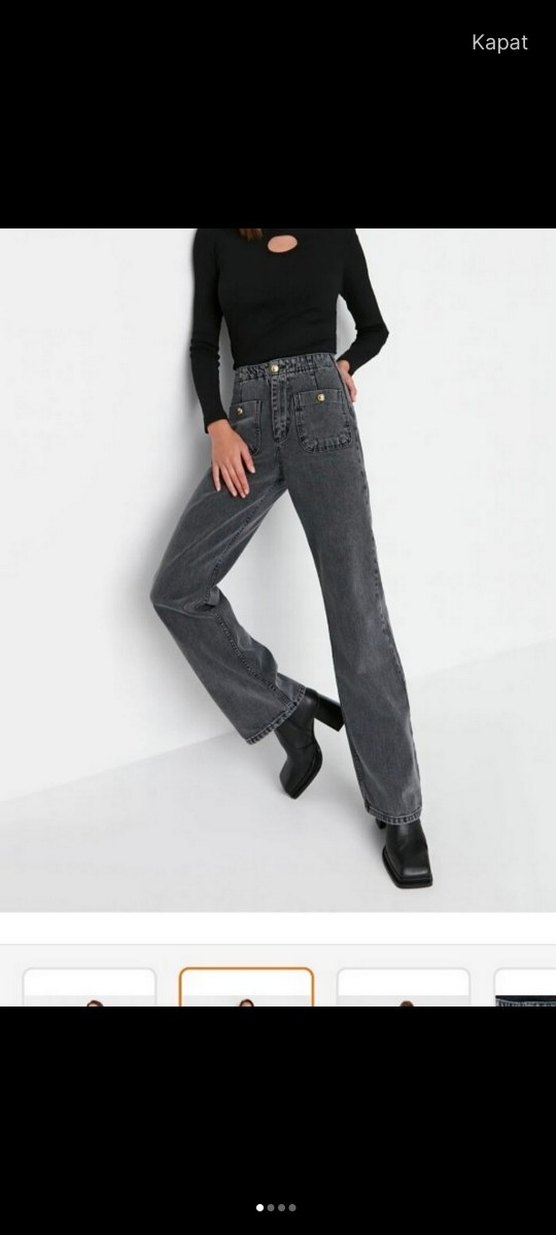 Gri Loose Fit Midi Denim Kadın Jean - Görsel 2