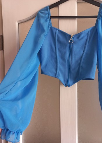 Diğer crop fermuarlı korse bluz