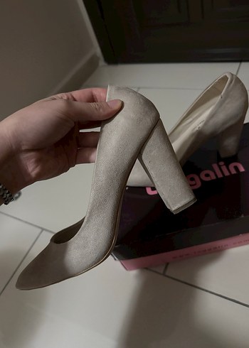 Bej Süet Kadın Topuklu Ayakkabı - Görsel 5