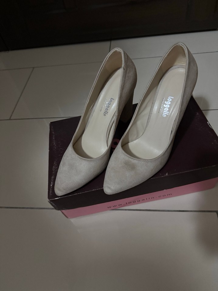 Bej Süet Kadın Topuklu Ayakkabı - Görsel 2