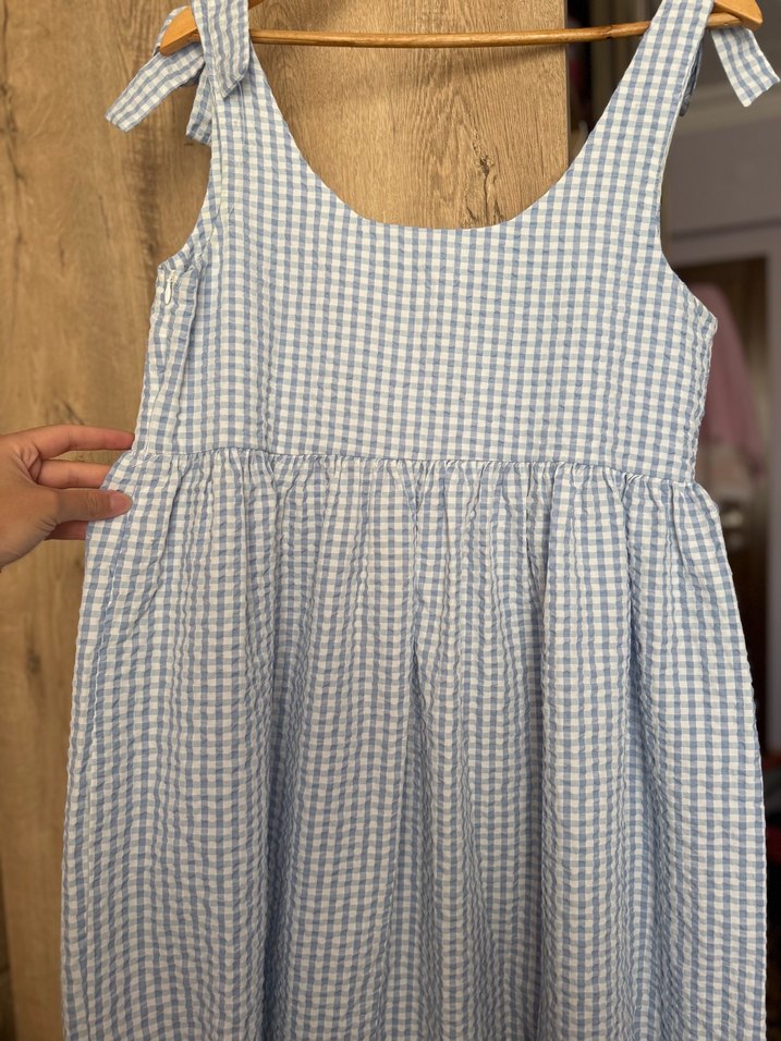 MAVİ PÖTİKARELİ ASKILI ELBİSE - Görsel 2