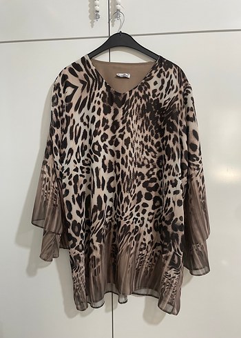 Kahverengi leopar bluz