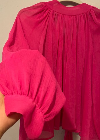 Zara Pembe Yüksek Yakalı Drapeli Kadın Bluz