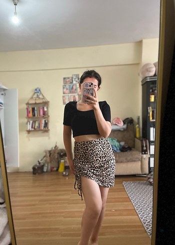 Trendyol & Milla Kahverengi Leopar Desenli Midi Mini Etek