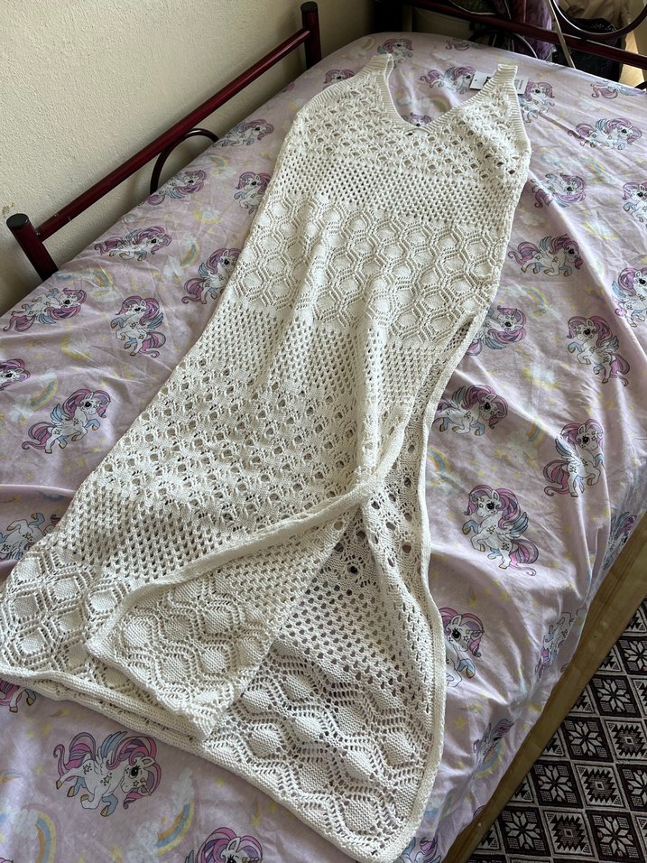 Dantel Detaylı Beyaz Uzun Plaj Elbisesi - Görsel 5