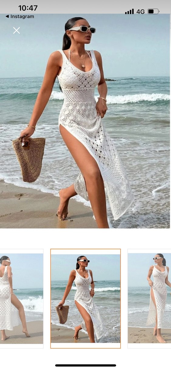 Dantel Detaylı Beyaz Uzun Plaj Elbisesi - Görsel 3