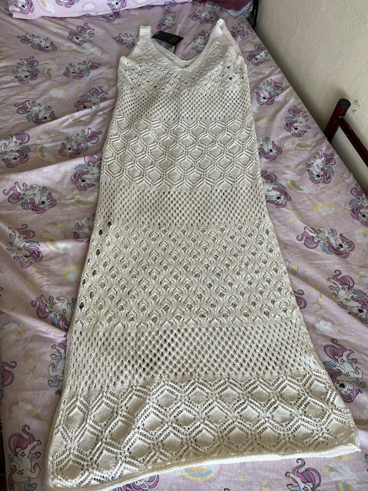 Dantel Detaylı Beyaz Uzun Plaj Elbisesi - Görsel 4