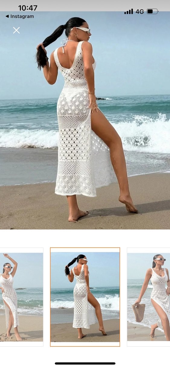 Dantel Detaylı Beyaz Uzun Plaj Elbisesi - Görsel 2