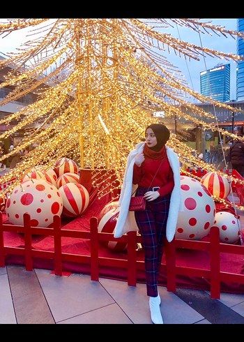 Kadın Kırmızı Ekose Pilili Kumaş Pantolon - Görsel 3