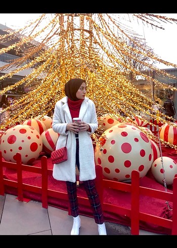 Kadın Kırmızı Ekose Pilili Kumaş Pantolon - Görsel 4