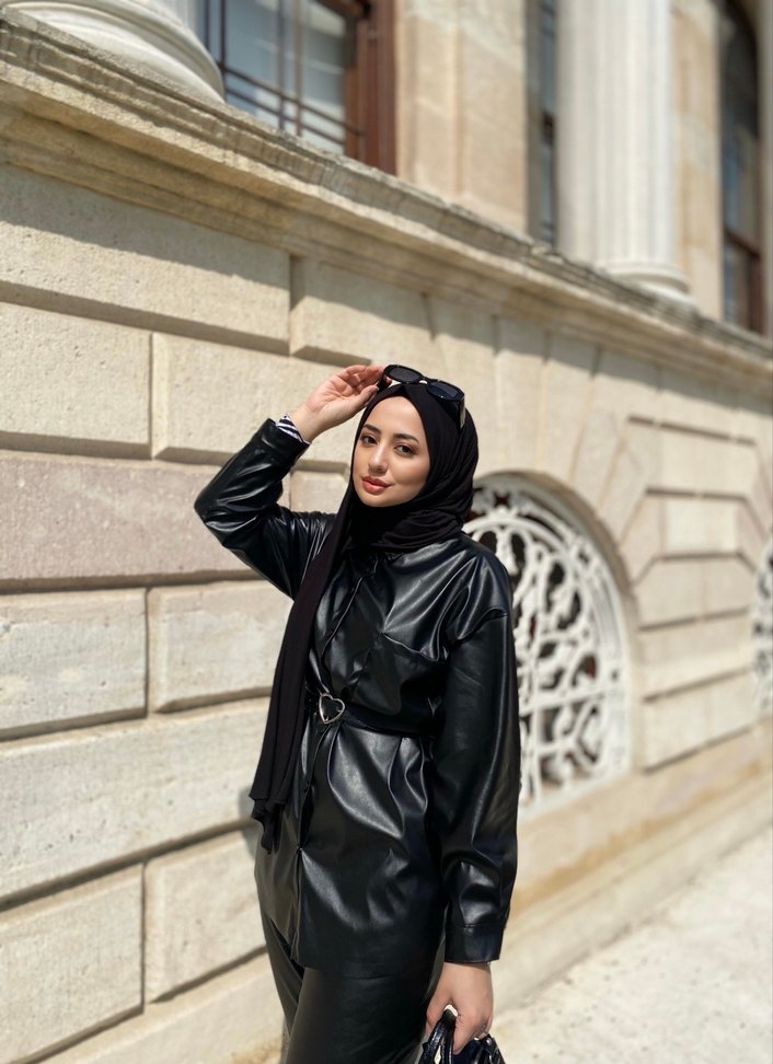 Deri siyah gömlek - Görsel 3